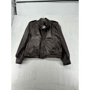 Chess King Leather Jacket Mens 46" Bomber Brown Vintage Faux Fur Lined